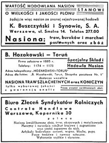 Przedwojenne ogłoszenia firm hodowlano-nasiennych Przedwojenne ogłoszenia firm hodowlano-nasiennych