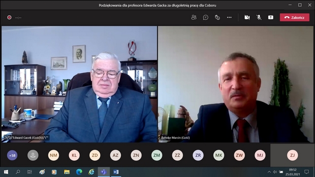 Na pierwszym zdjęciu znajdują się profesor Edward Gacek oraz zastepca dyrektora Marcin Behnke	 w trakcie sesji zdalnej spotkania