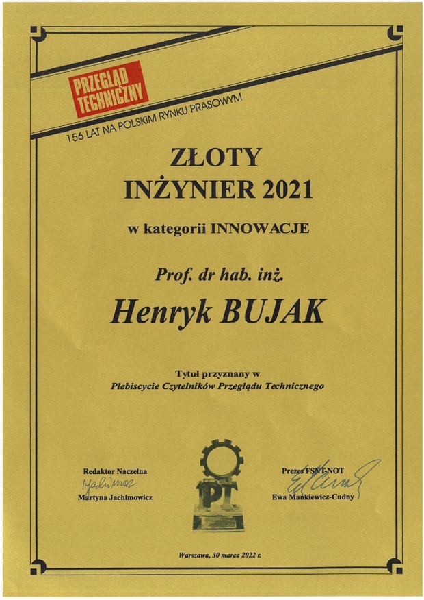 Zdjęcie 3.	Dyplom „Złotego Inżyniera Roku 2021”