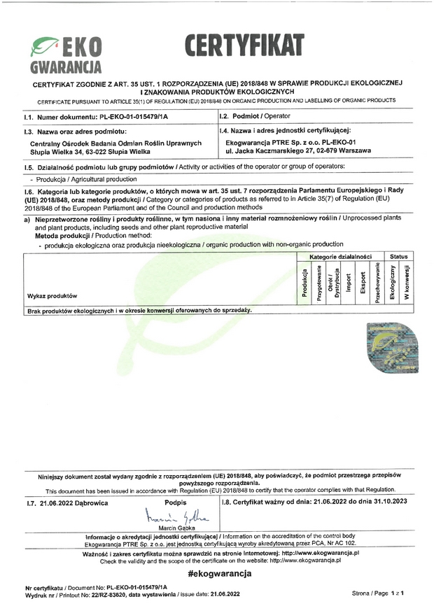 Zdjęcie 5 Certyfikat spełniania wymagań ekologicznych